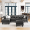 Dolcy Sectional Sofa Set in PU Leather in Black Color with Ottoman - Luxe Maple