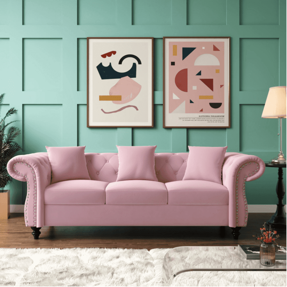 Jack & Hill Chesterfield Suede Sofa Set Pink