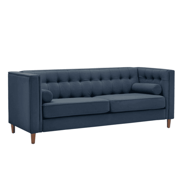 Brew Tuxedo Faux Leatherette Sofa with Accent Pillows - Luxe Maple