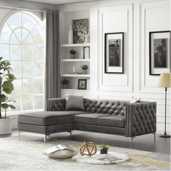Lotus Grey Chesterfield Sectional Sofa Set - Luxe Maple