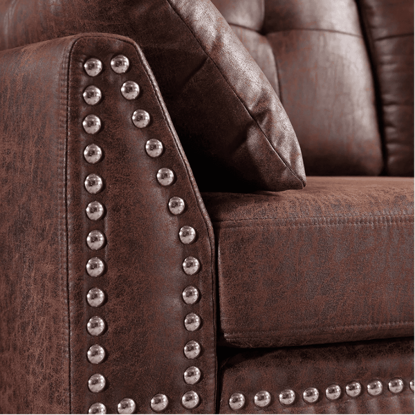 Viatol High Back Couch Mid-century Suede Leather Wood Legs Chaise Sofa - Luxe Maple