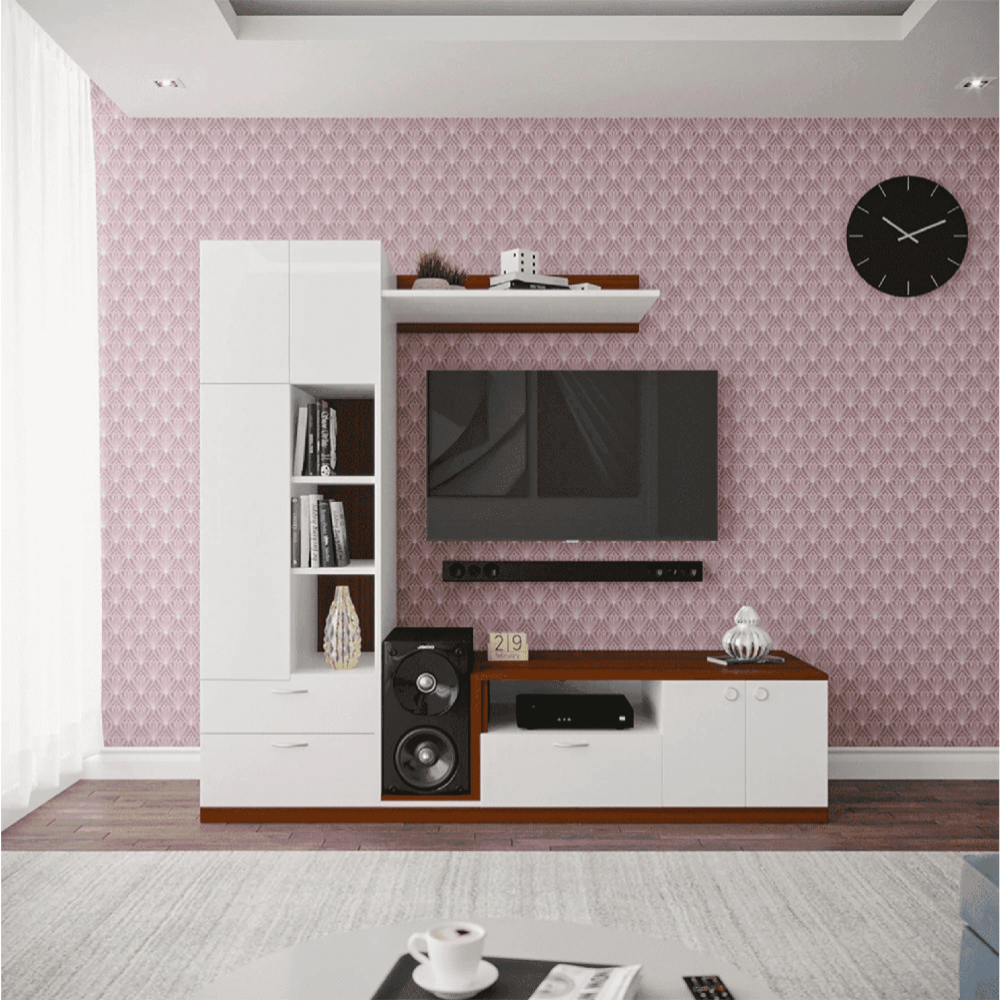 Cassy TV Panel- Walnut & Frosty White- Upto 55 inches TV