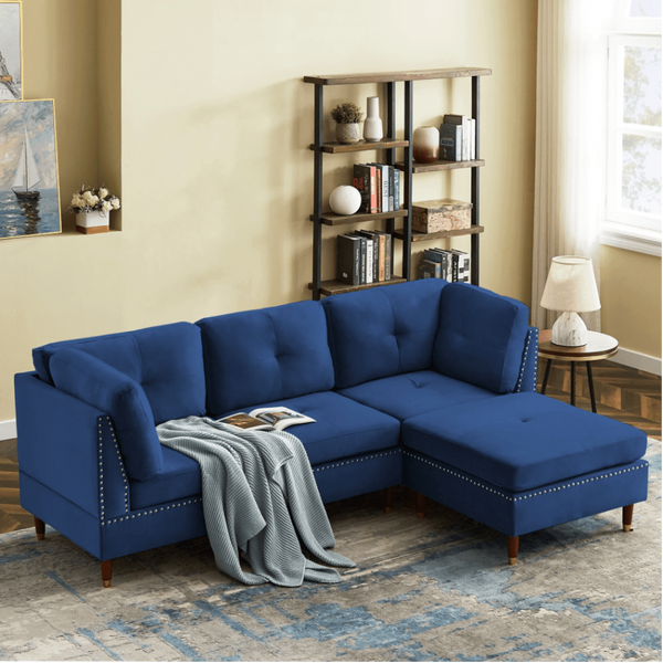 Glossy Sectional Suede Sofa Set With Ottoman - Luxe Maple