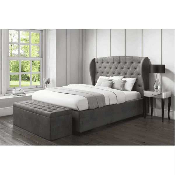 Boombox Luxury Upholstered Bed in Suede