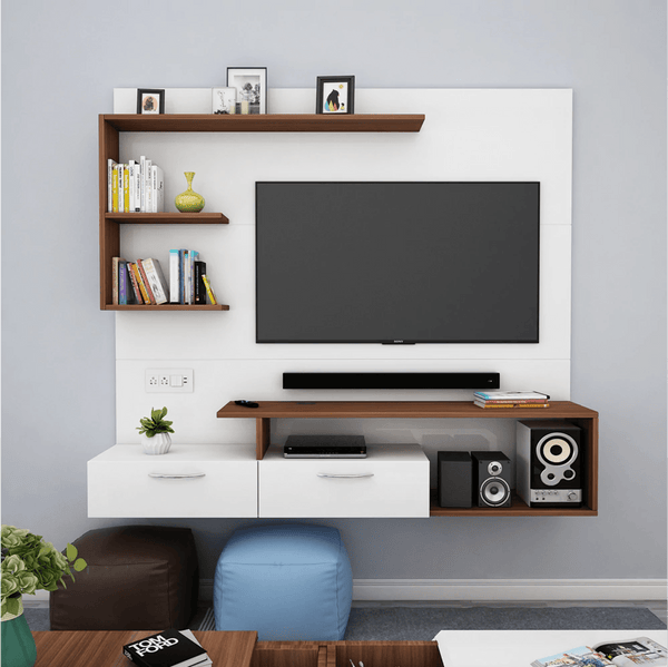 Viny TV Panel- Frosty White- Upto 55 inches TV - Luxe Maple
