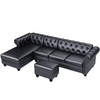 Dolcy Sectional Sofa Set in PU Leather in Black Color with Ottoman - Luxe Maple