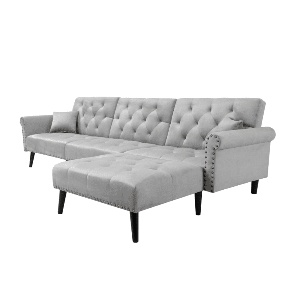 Tufted back Suede Chesterfield Sectional Sofa