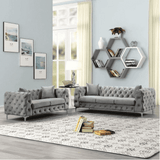 Dollo Chesterfield Suede Tufted Sofa Set Grey