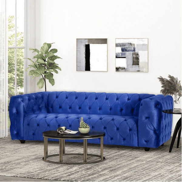Sagawood Faux Leather or Velvet Tufted Sofa Set - Luxe Maple