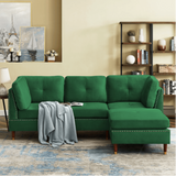 Glossy Sectional Suede Sofa Set With Ottoman Green