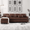 Viatol High Back Couch Mid-century Suede Leather Wood Legs Chaise Sofa Brown