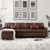 Viatol High Back Couch Mid-century Suede Leather Wood Legs Chaise Sofa Brown