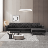 Tufted back Suede Chesterfield Sectional Sofa Black