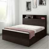 Denver Wooden Bed with Storage in Brown Glossy Finish King Pro
