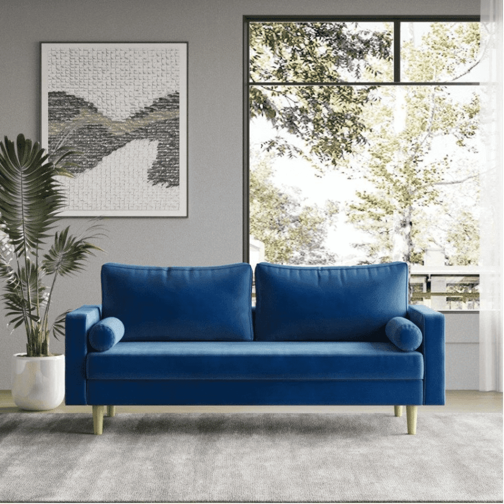 Craftmen Modern Sofa Set in Suede Fabric Blue