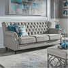 Dorothie Grey Fabric Button Tufted Sofa with Nailhead Trim - Luxe Maple