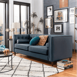 Brew Tuxedo Faux Leatherette Sofa with Accent Pillows Blue