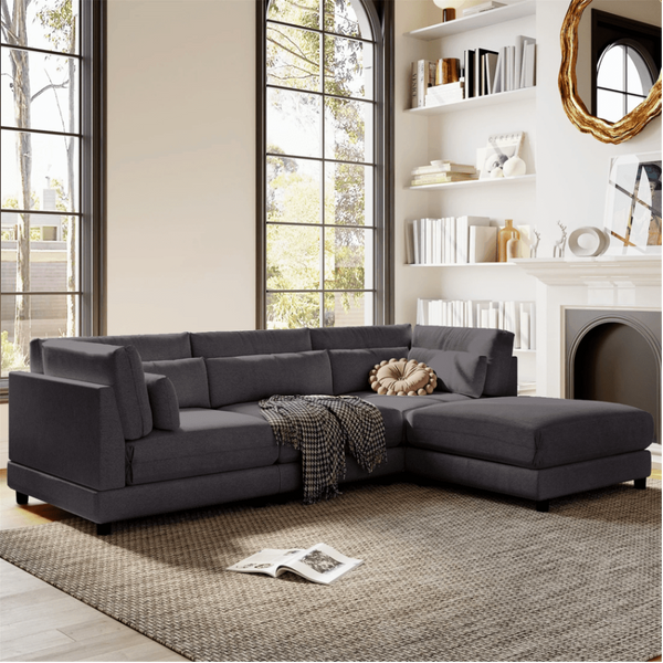 Ronald Sectional Sofa Set in Charcoal Color - Luxe Maple