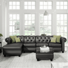 Dolcy Sectional Sofa Set in PU Leather in Black Color with Ottoman - Luxe Maple