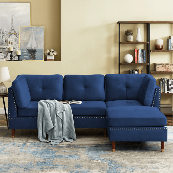 Glossy Sectional Suede Sofa Set With Ottoman - Luxe Maple