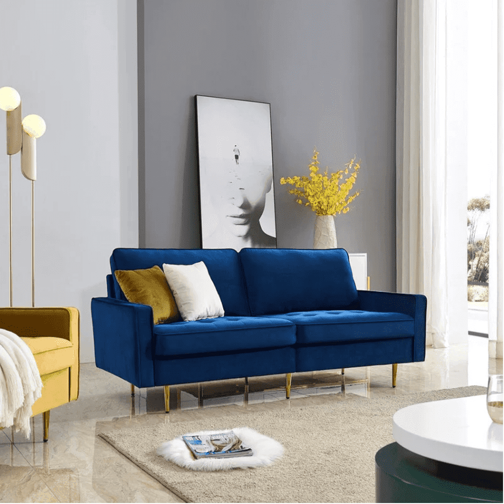 Block Down Straight Line Sofa Set Blue