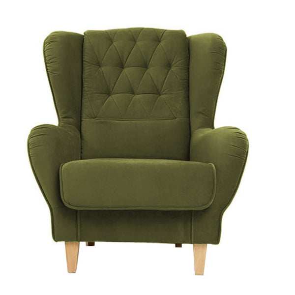 Stuffed Wing Chair in Green Color - Luxe Maple