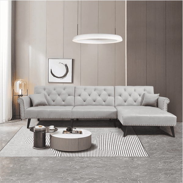 Tufted back Suede Chesterfield Sectional Sofa - Luxe Maple