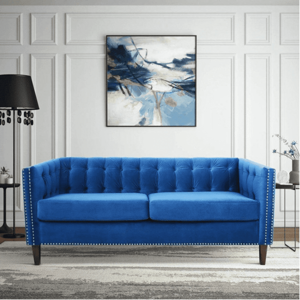 Rosy Sofa Set in Blue Suede Fabric - Luxe Maple