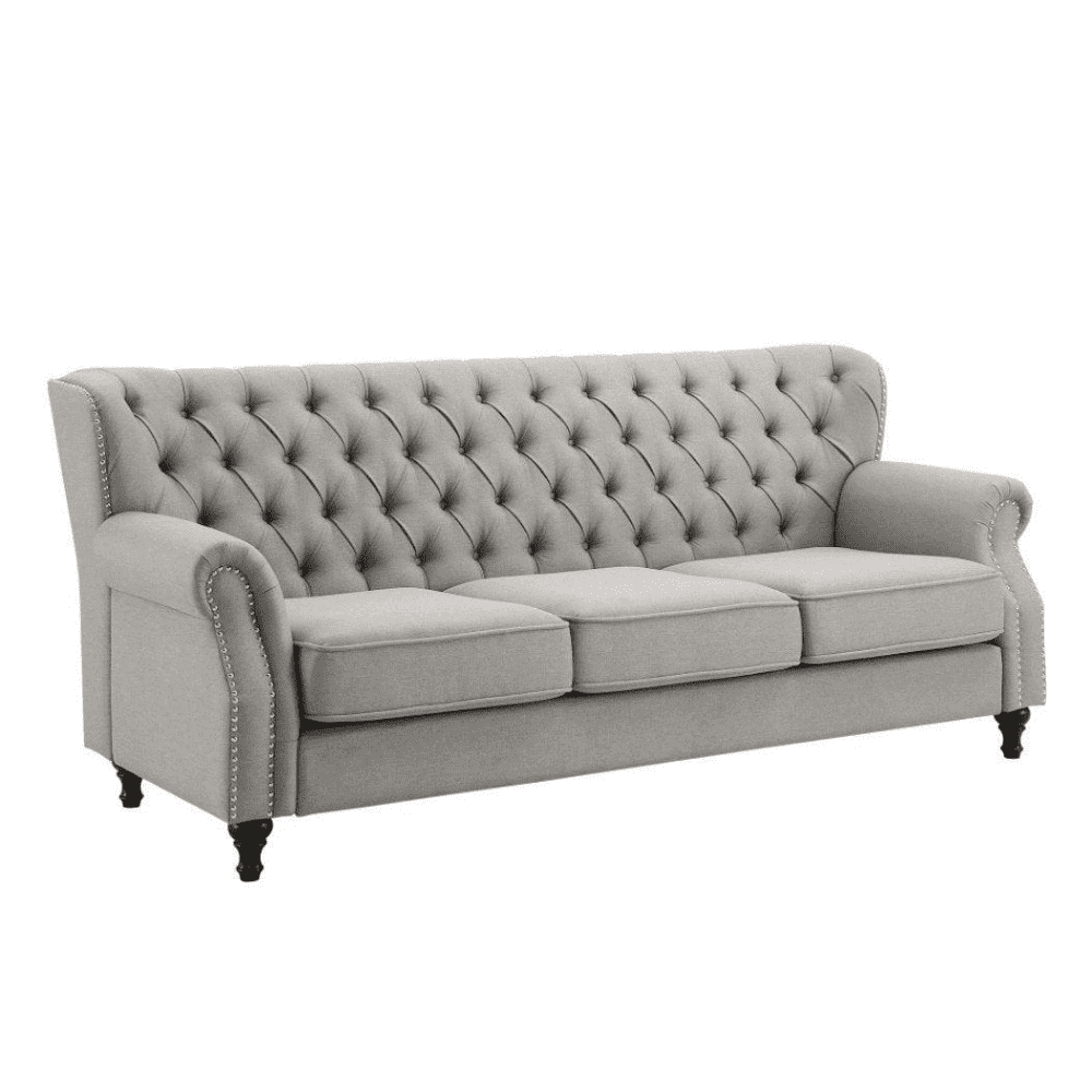 Dorothie Grey Fabric Button Tufted Sofa with Nailhead Trim