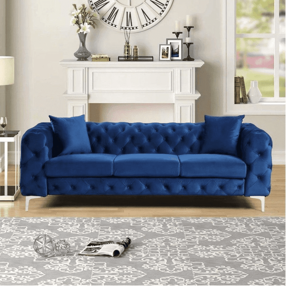Dollo Chesterfield Suede Tufted Sofa Set 3 Seater Blue