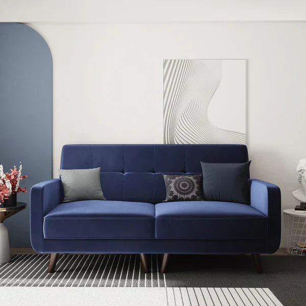 Honbay Luxury Mid-Century Sofa In Suede Blue