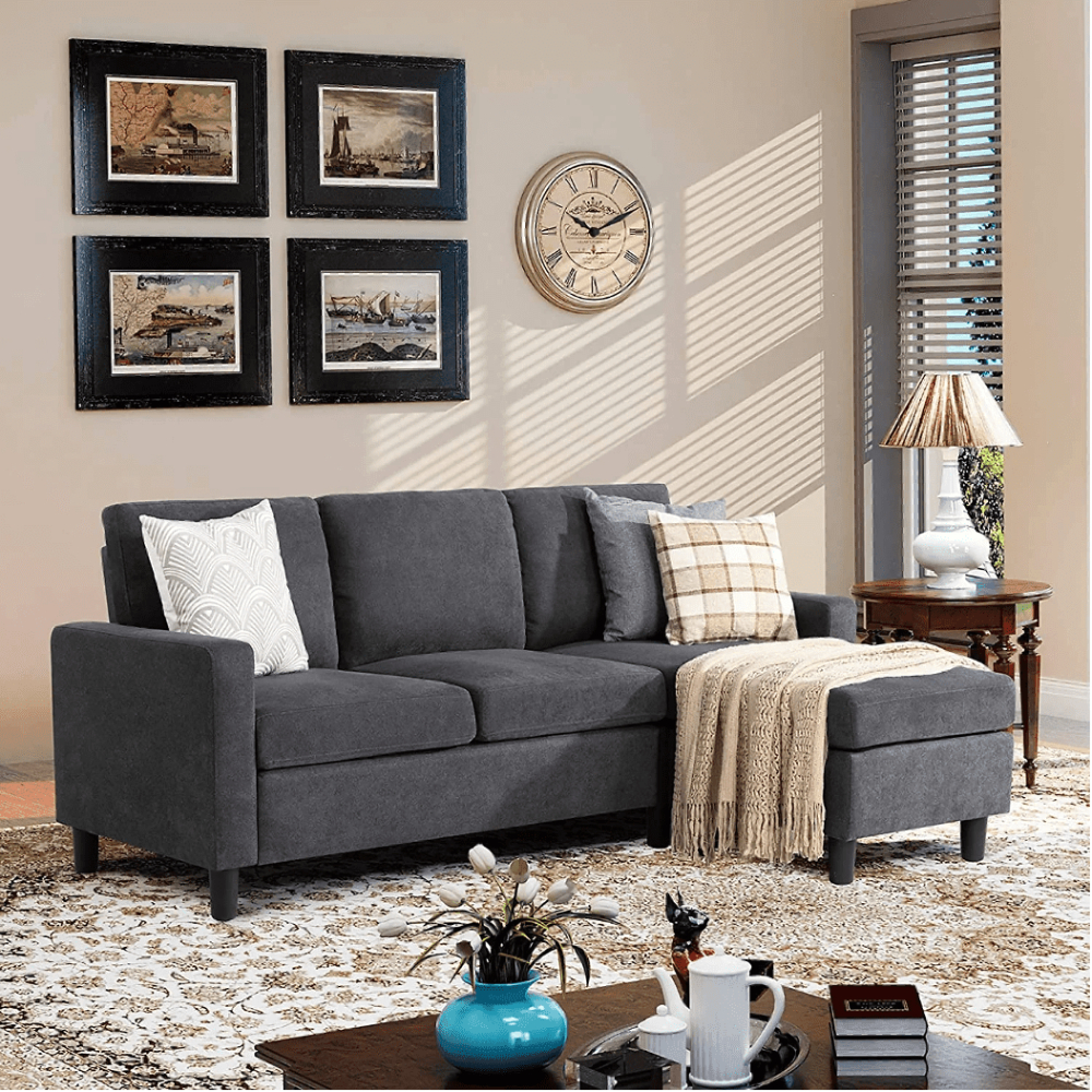 Futz Linen Upholstered L-shaped Sectional Sofa Charcoal