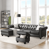 Dolcy Sectional Sofa Set in PU Leather in Black Color with Ottoman - Luxe Maple