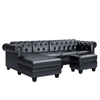 Dolcy Sectional Sofa Set in PU Leather in Black Color with Ottoman - Luxe Maple