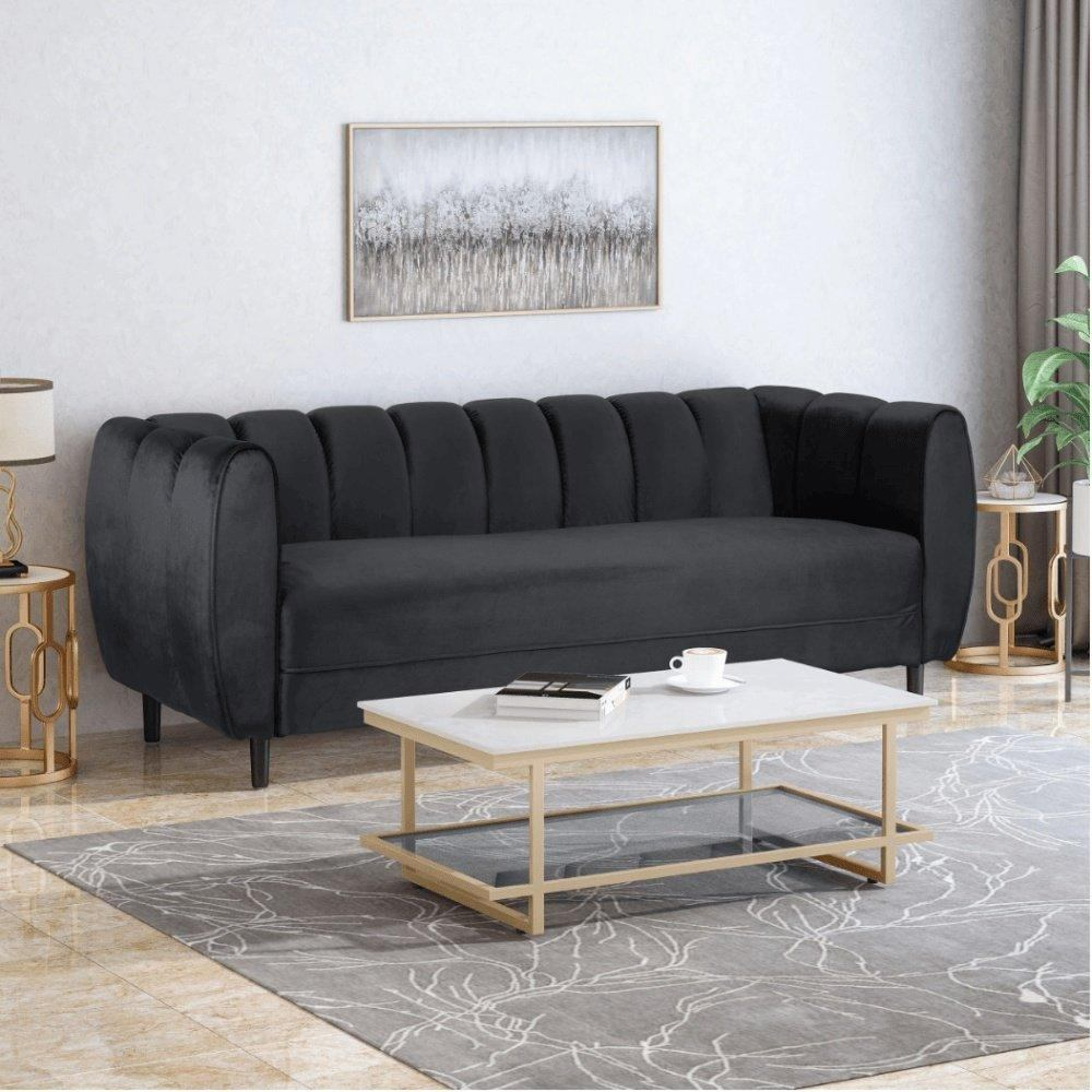 Bobran Modern Sofa Set in Suede Black
