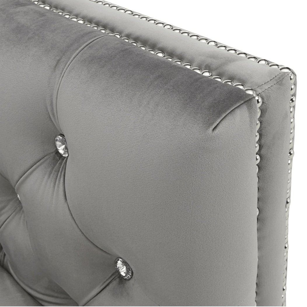 Silver Orchid Jewel-tuft Grey Suede Seating with Nailhead - Luxe Maple