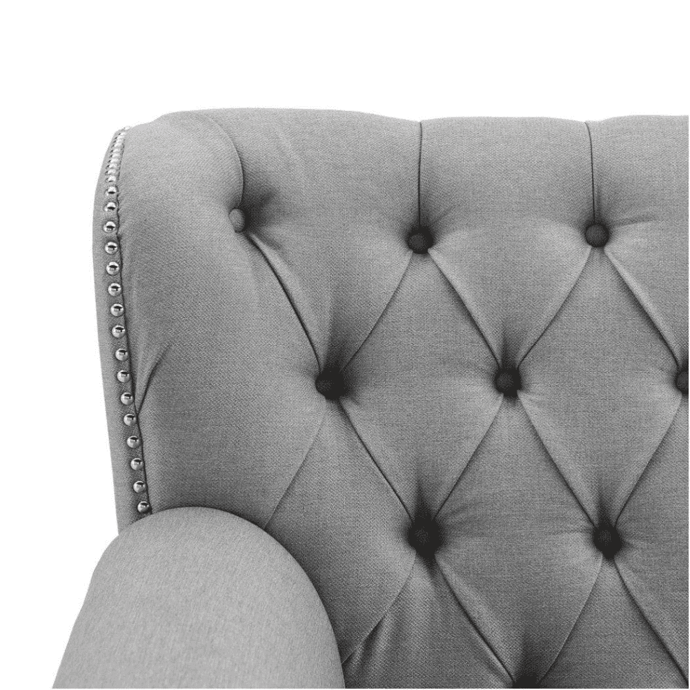 Dorothie Grey Fabric Button Tufted Sofa with Nailhead Trim