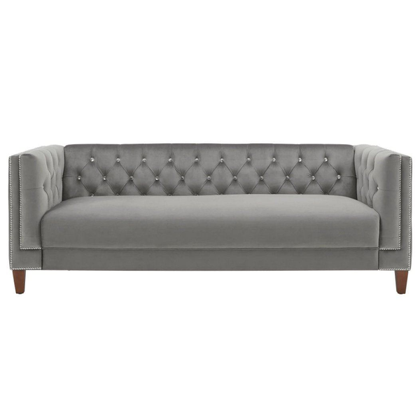 Silver Orchid Jewel-tuft Grey Suede Seating with Nailhead - Luxe Maple