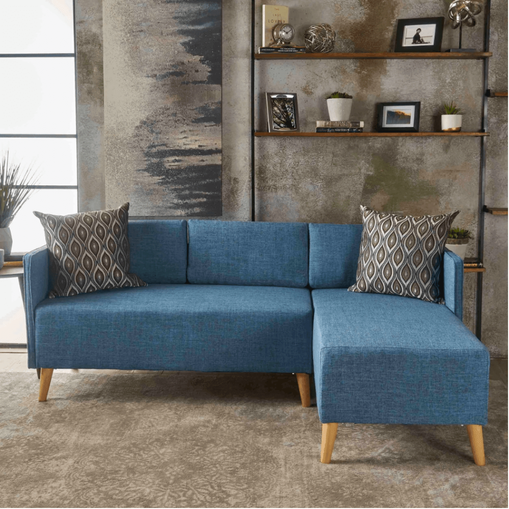 Augusto Mid-century Modern Fabric Chaise Sectional Blue