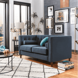 Brew Tuxedo Faux Leatherette Sofa with Accent Pillows 2 Seater Blue