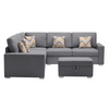 Nollon Linen Fabric Sectional Sofa with Pillows and Storage Ottoman - Luxe Maple