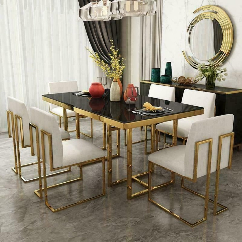 London Luxury Dining Table in Suede 6 Seater