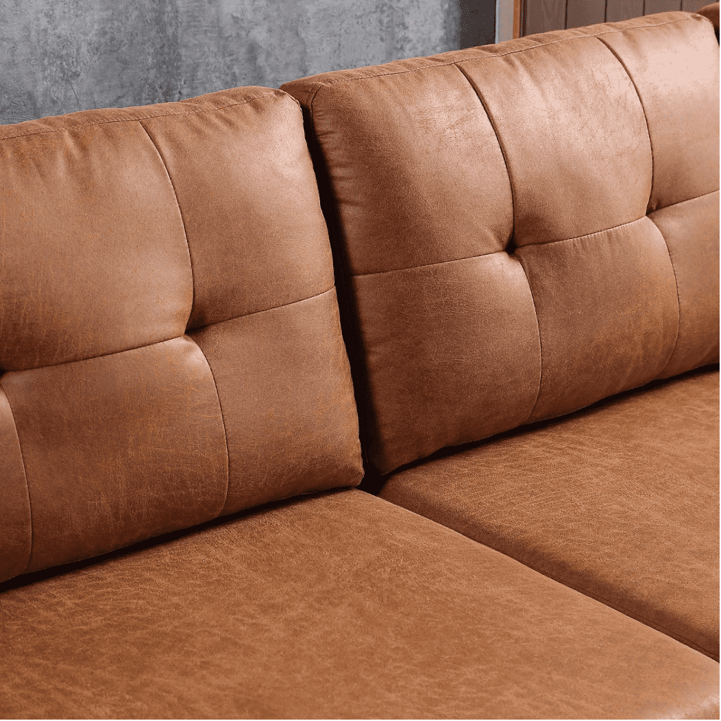 Viatol High Back Couch Mid-century Suede Leather Wood Legs Chaise Sofa