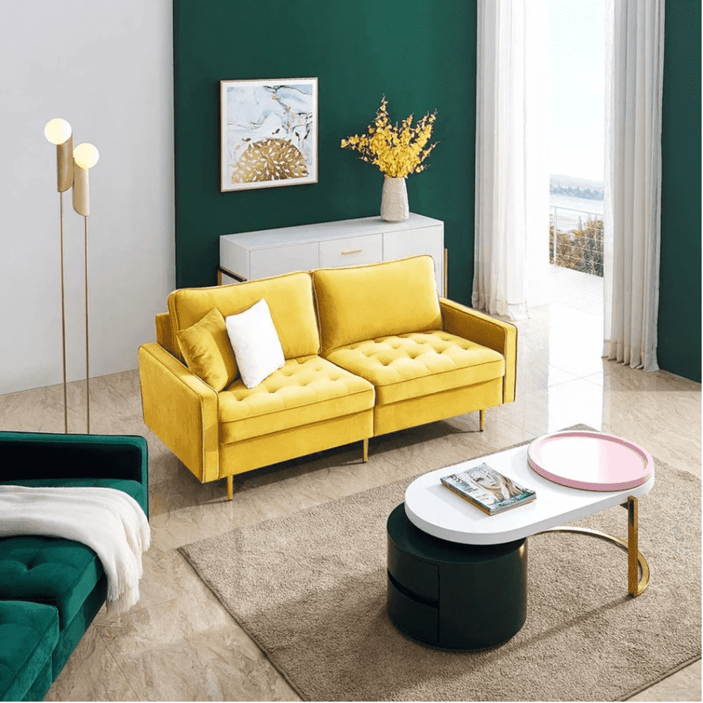 Block Down Straight Line Sofa Set Yellow