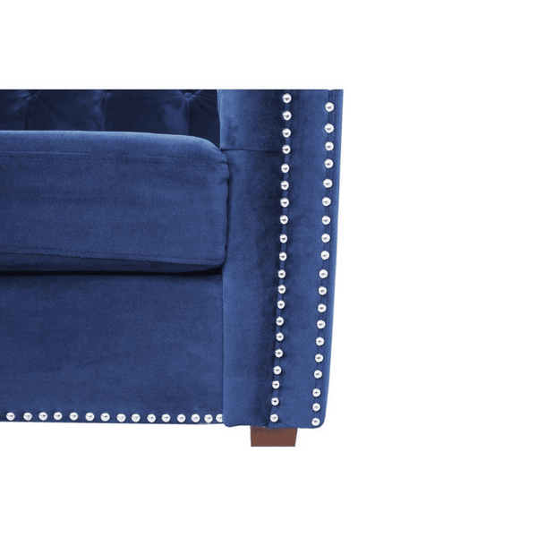 Rosy Sofa Set in Blue Suede Fabric - Luxe Maple