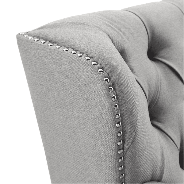 Dorothie Grey Fabric Button Tufted Sofa with Nailhead Trim - Luxe Maple