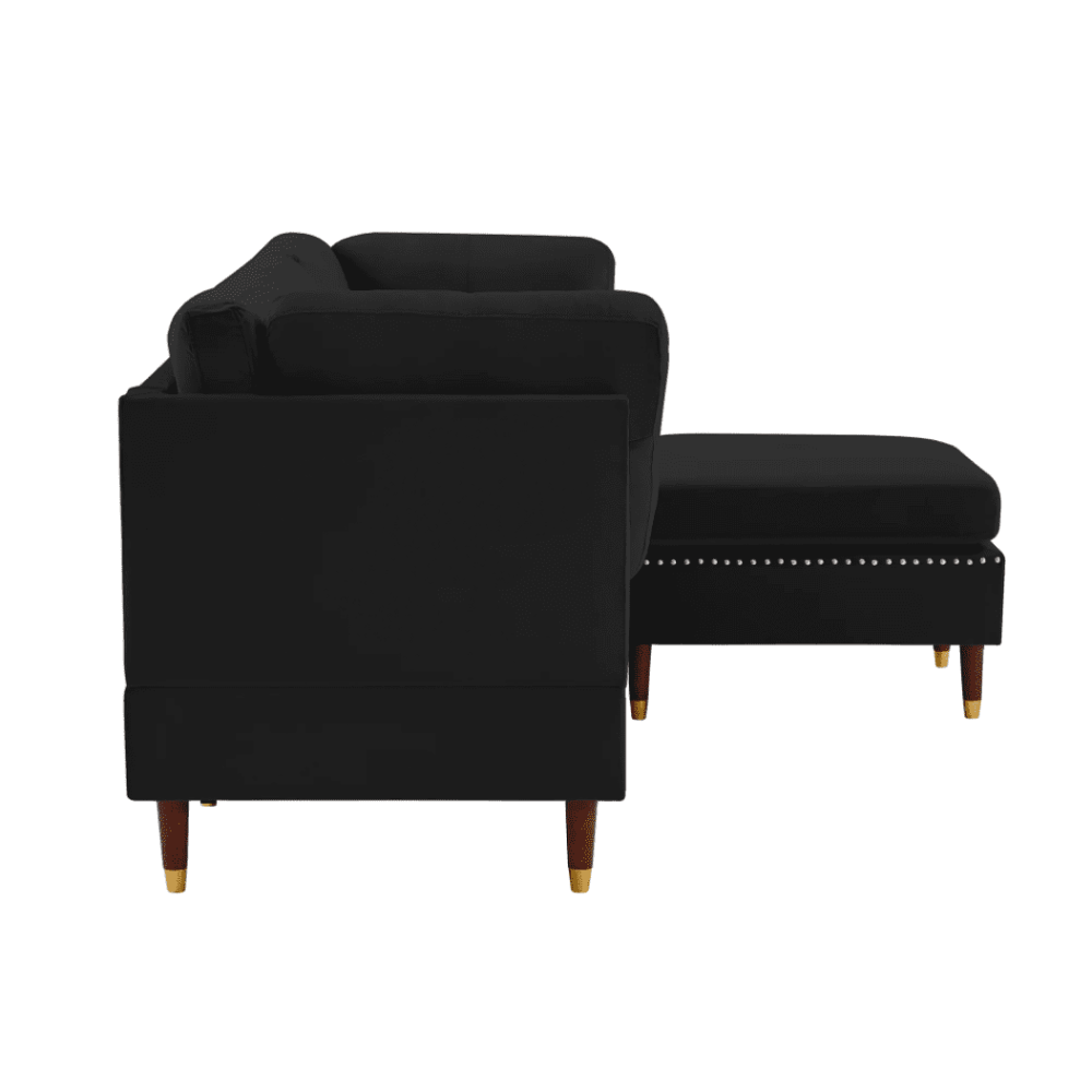 Glossy Sectional Suede Sofa Set With Ottoman