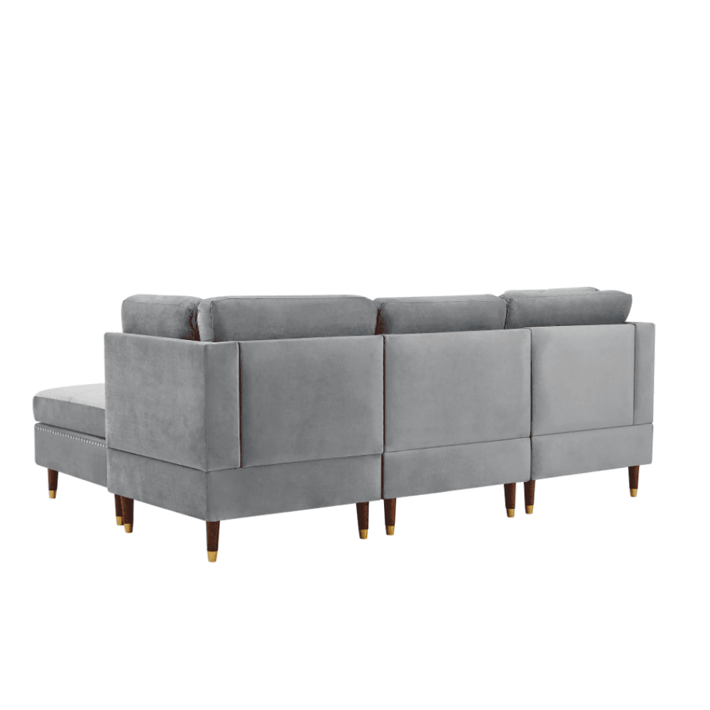 Glossy Sectional Suede Sofa Set With Ottoman