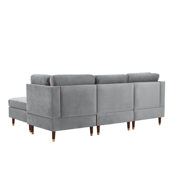 Glossy Sectional Suede Sofa Set With Ottoman - Luxe Maple