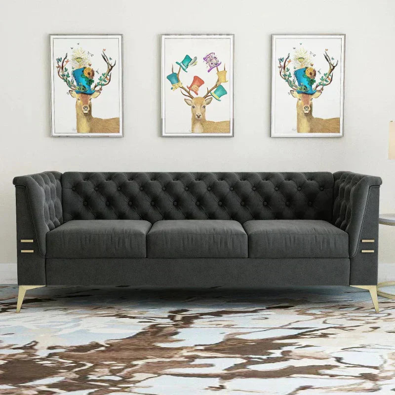 Loft Luxury Chesterfield Sofa Set in Suede Charcoal